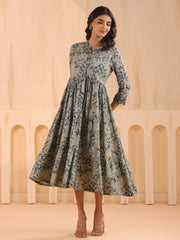 Larqi Women Viscose Rayon Floral Blue Dress