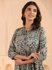 Larqi Women Viscose Rayon Floral Blue Dress