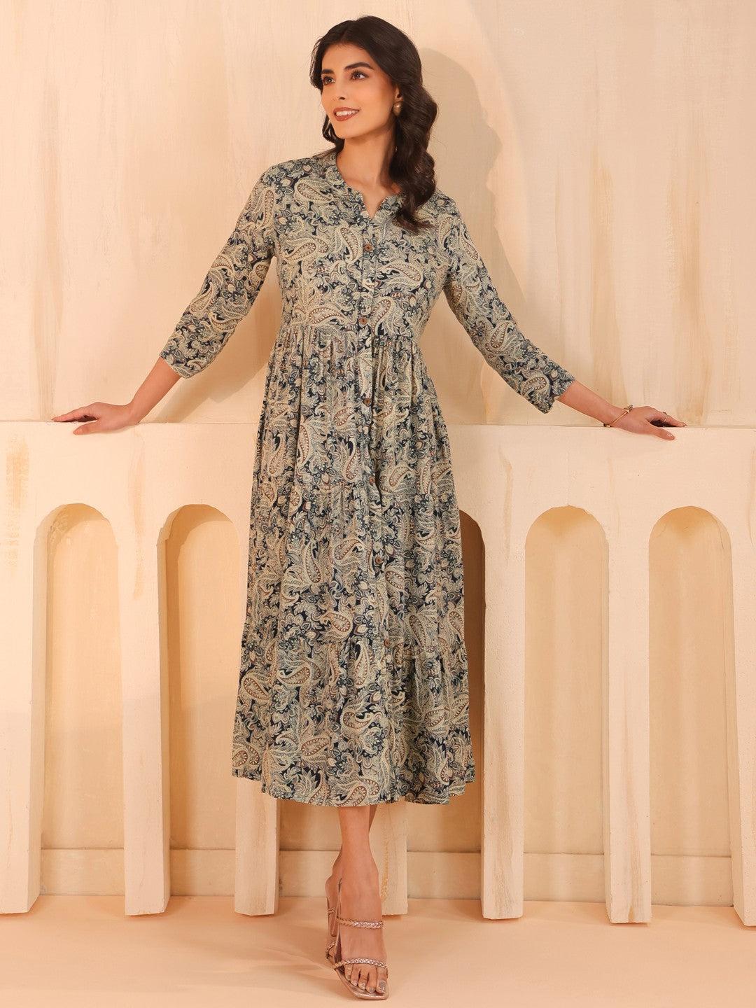 Larqi Women Viscose Rayon Floral Blue Dress