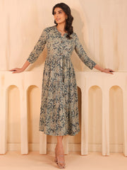 Larqi Women Viscose Rayon Floral Blue Dress