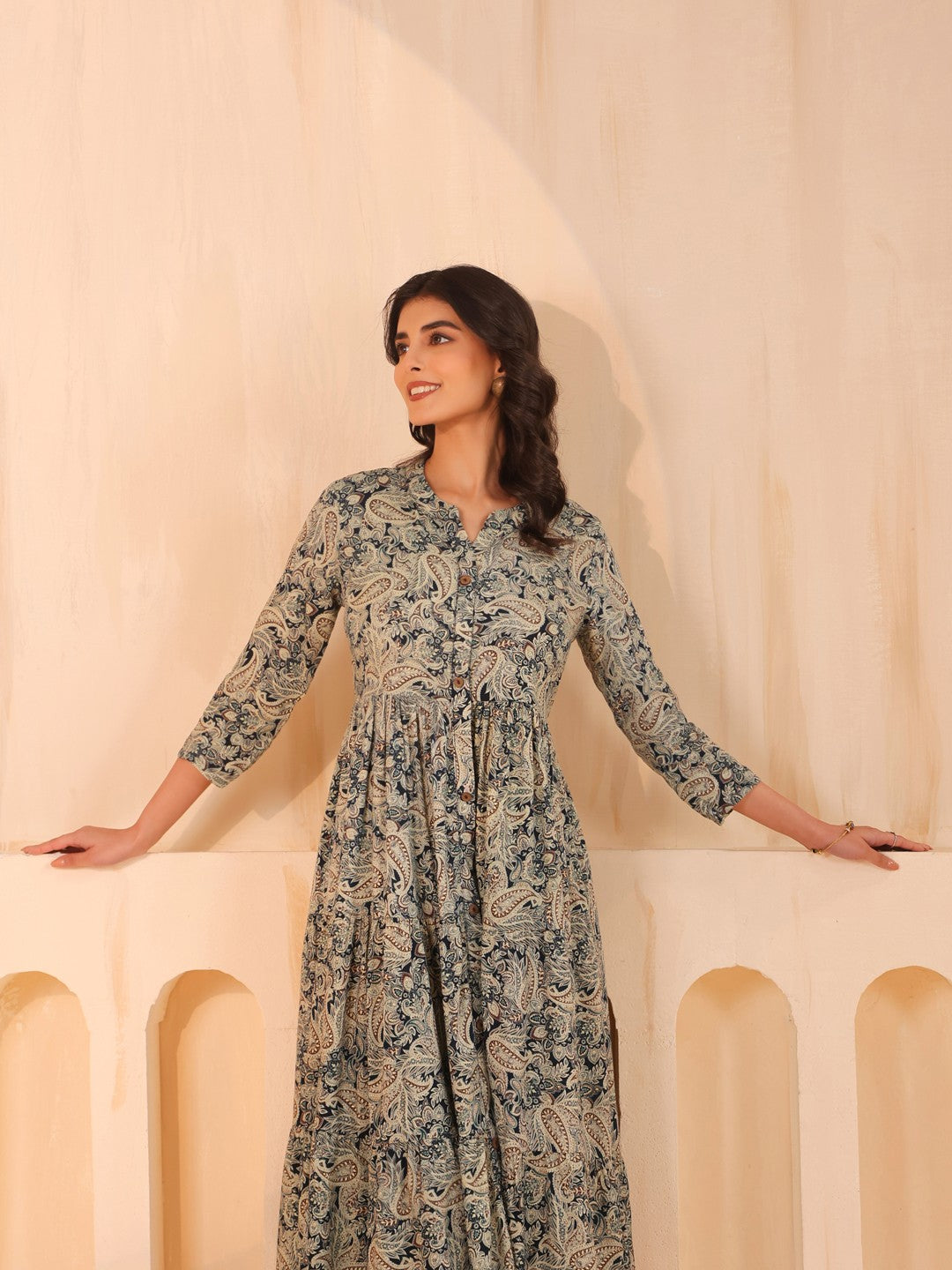 Larqi Women Viscose Rayon Floral Blue Dress