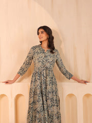 Larqi Women Viscose Rayon Floral Blue Dress