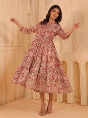 Larqi Women Viscose Rayon Floral Maroon Dress