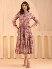 Larqi Women Viscose Rayon Floral Maroon Dress