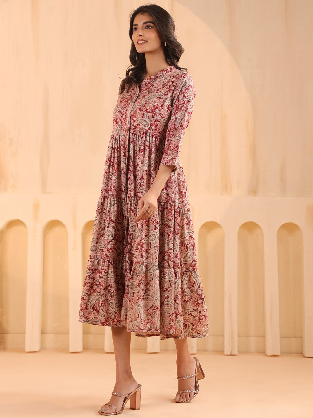 Larqi Women Viscose Rayon Floral Maroon Dress