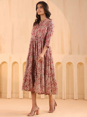 Larqi Women Viscose Rayon Floral Maroon Dress