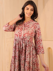 Larqi Women Viscose Rayon Floral Maroon Dress