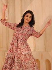 Larqi Women Viscose Rayon Floral Maroon Dress