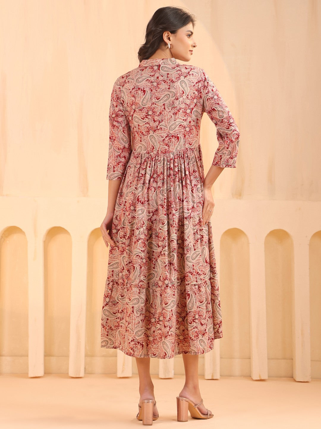 Larqi Women Viscose Rayon Floral Maroon Dress