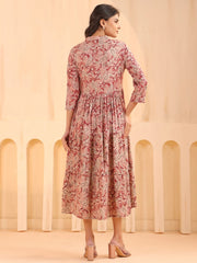 Larqi Women Viscose Rayon Floral Maroon Dress