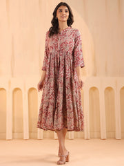 Larqi Women Viscose Rayon Floral Maroon Dress