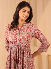 Larqi Women Viscose Rayon Floral Maroon Dress