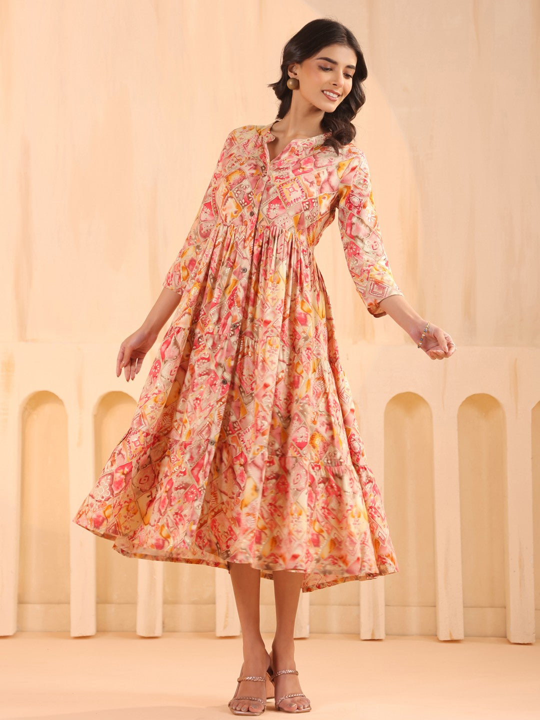 Larqi Women Viscose Rayon Floral Pink Dress