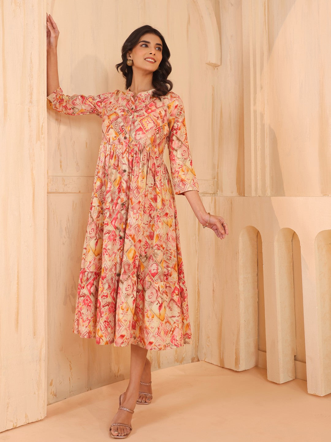 Larqi Women Viscose Rayon Floral Pink Dress
