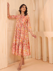 Larqi Women Viscose Rayon Floral Pink Dress