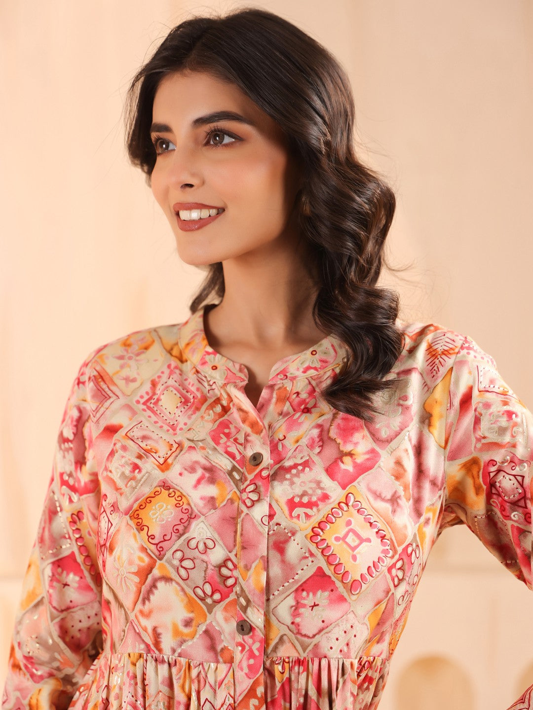 Larqi Women Viscose Rayon Floral Pink Dress