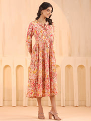 Larqi Women Viscose Rayon Floral Pink Dress