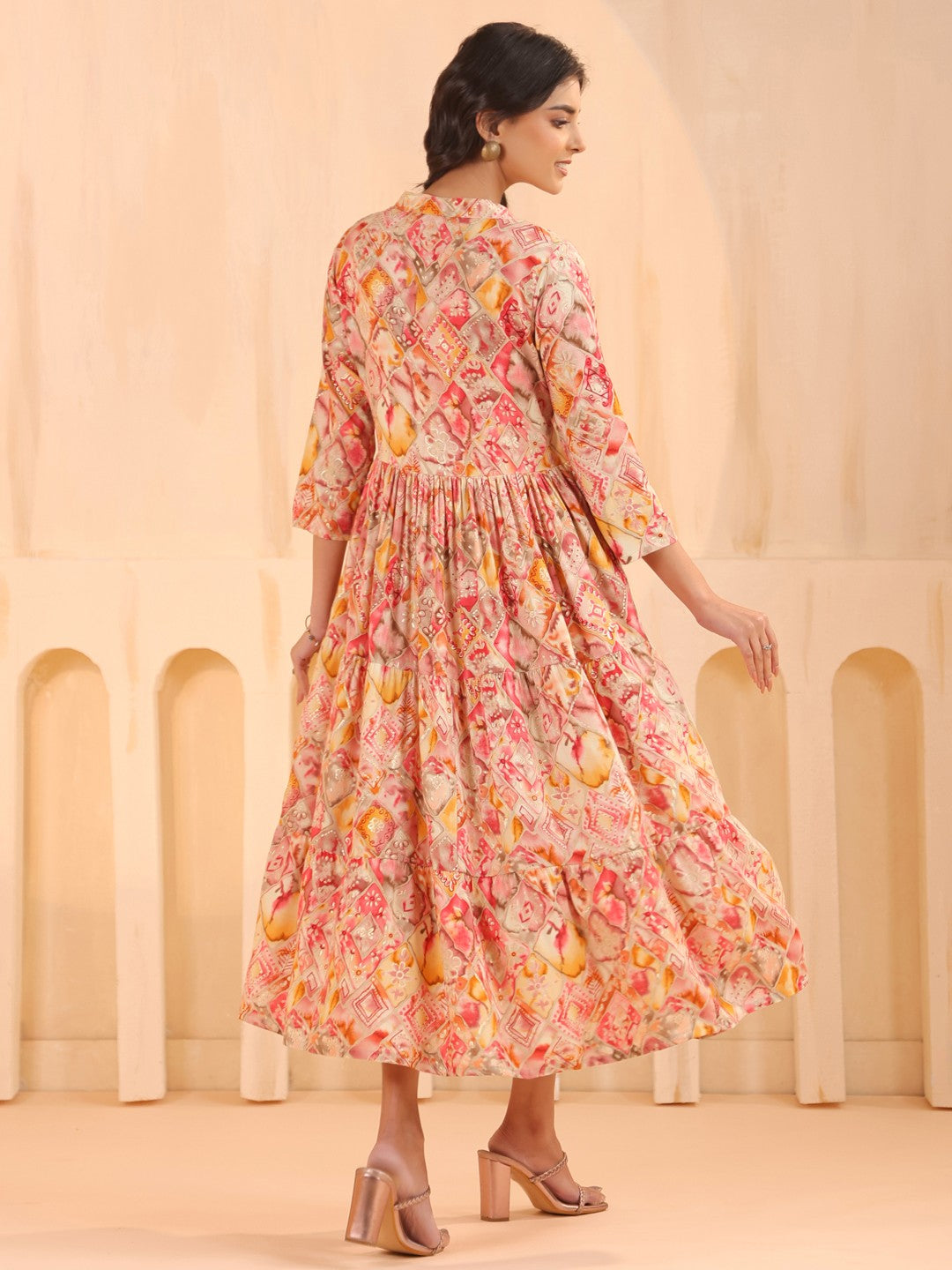 Larqi Women Viscose Rayon Floral Pink Dress