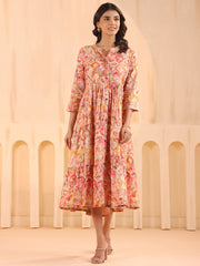 Larqi Women Viscose Rayon Floral Pink Dress