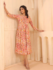 Larqi Women Viscose Rayon Floral Pink Dress