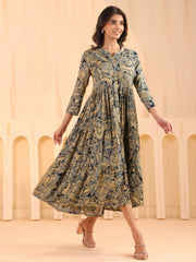 Larqi Women Viscose Rayon Floral Teal Dress