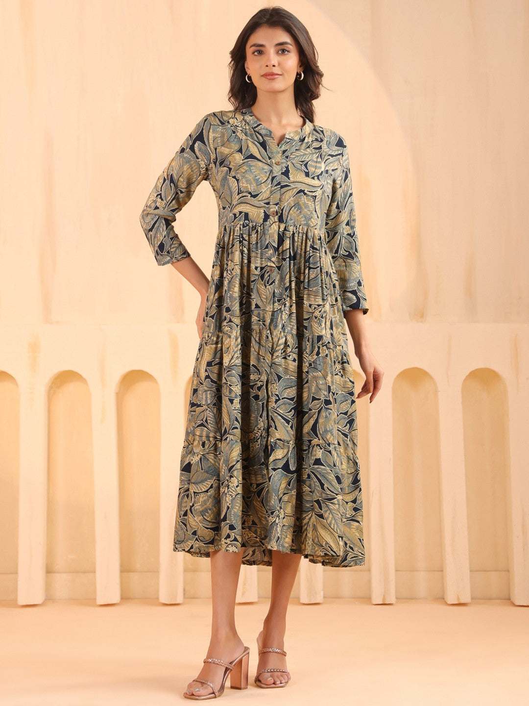Larqi Women Viscose Rayon Floral Teal Dress