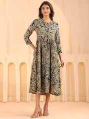 Larqi Women Viscose Rayon Floral Teal Dress
