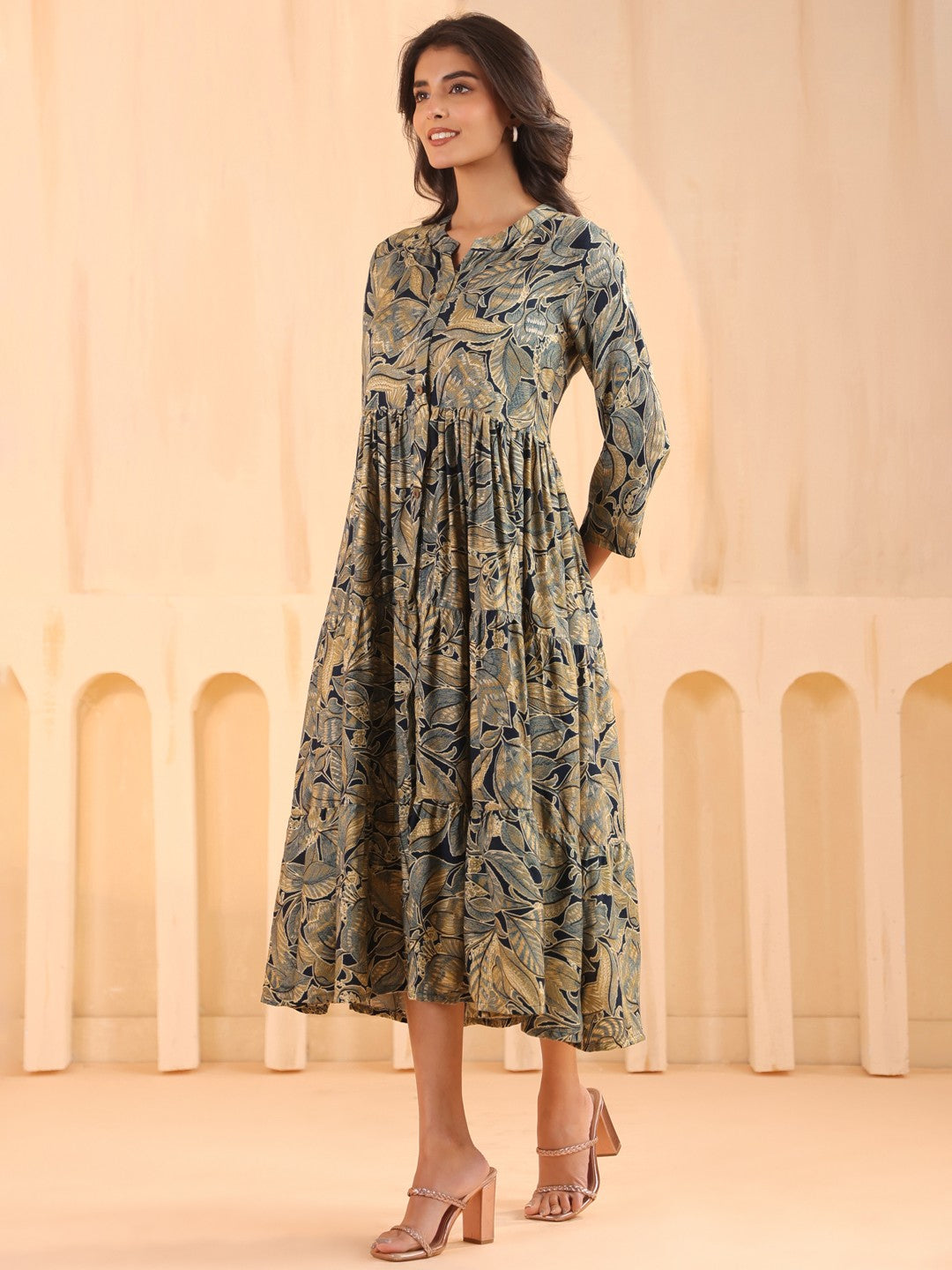 Larqi Women Viscose Rayon Floral Teal Dress