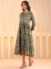Larqi Women Viscose Rayon Floral Teal Dress