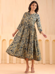 Larqi Women Viscose Rayon Floral Teal Dress