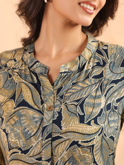 Larqi Women Viscose Rayon Floral Teal Dress