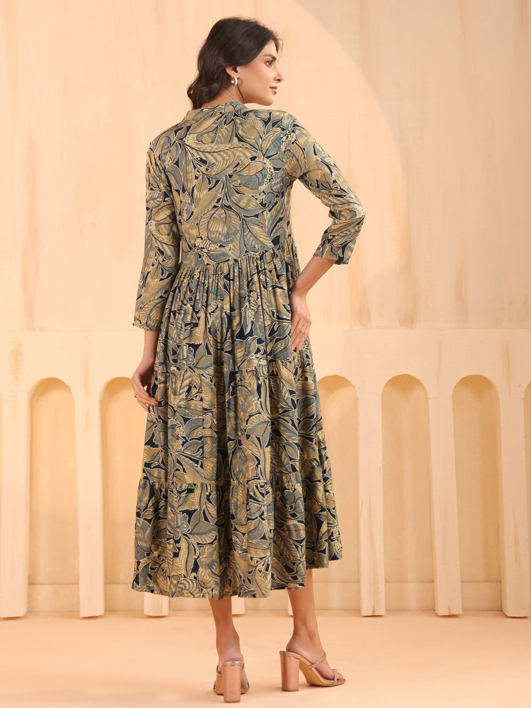 Larqi Women Viscose Rayon Floral Teal Dress