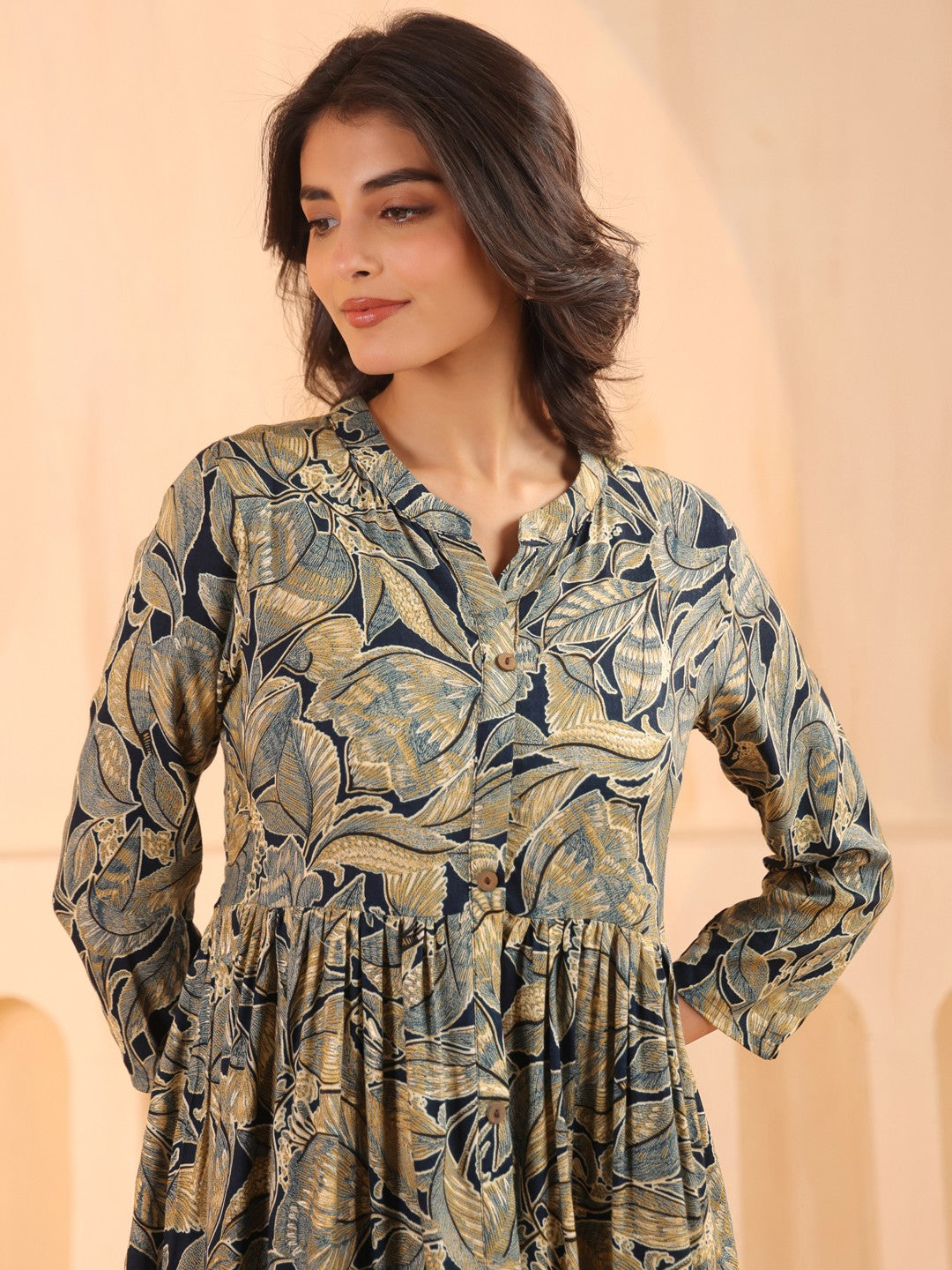 Larqi Women Viscose Rayon Floral Teal Dress
