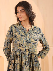 Larqi Women Viscose Rayon Floral Teal Dress