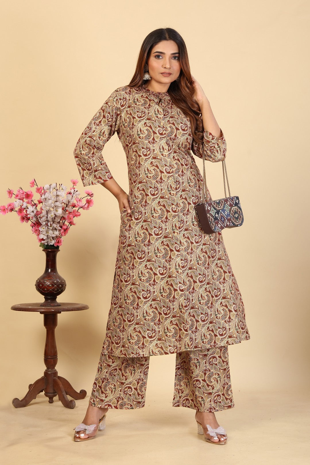 Larqi Women Pure Cotton Beige Co Ords