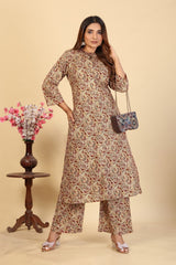 Larqi Women Pure Cotton Beige Co Ords