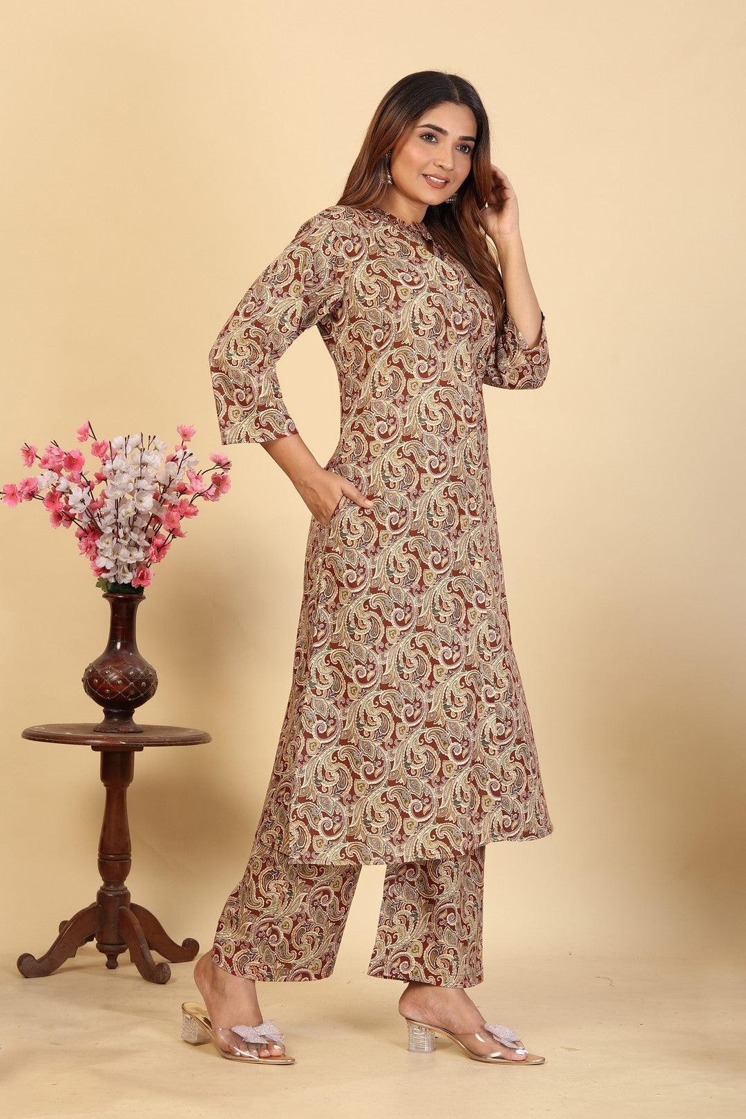 Larqi Women Pure Cotton Beige Co Ords