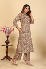 Larqi Women Pure Cotton Beige Co Ords