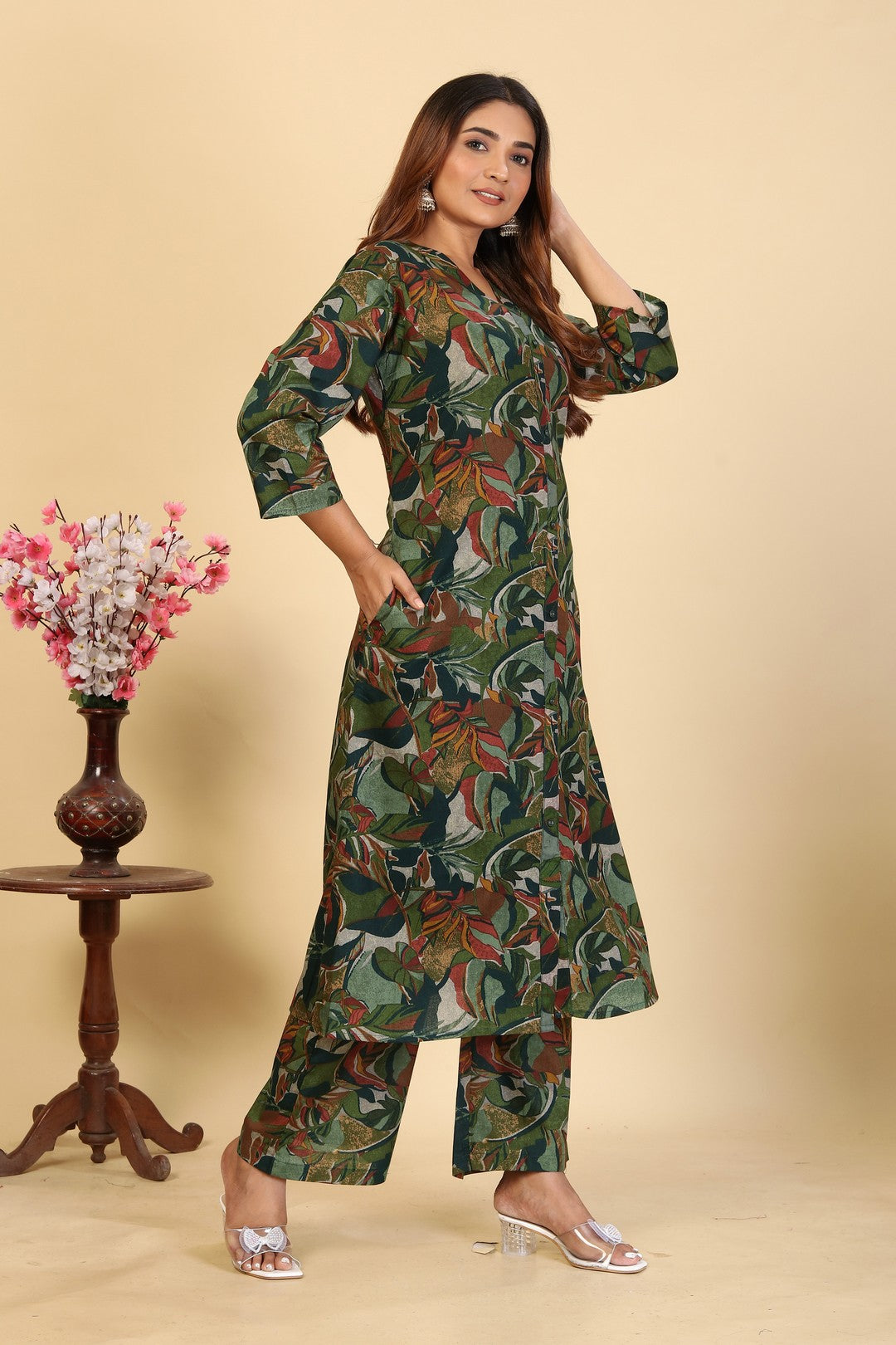 Larqi Women Pure Cotton Green Co Ords