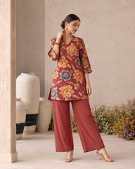 Larqi Maroon Printed Tunic Co-Ords