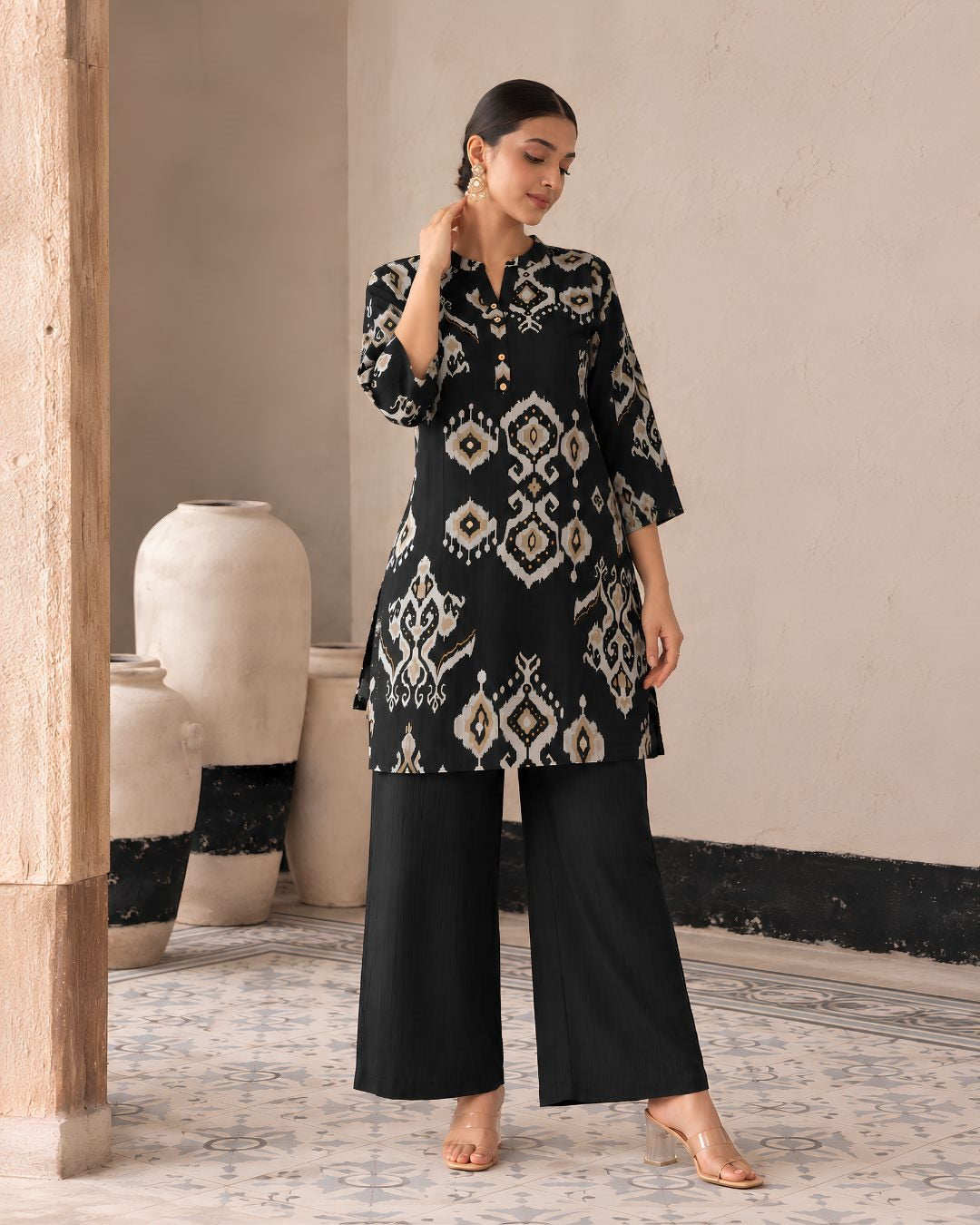 Larqi Black Printed Tunic Co-Ords