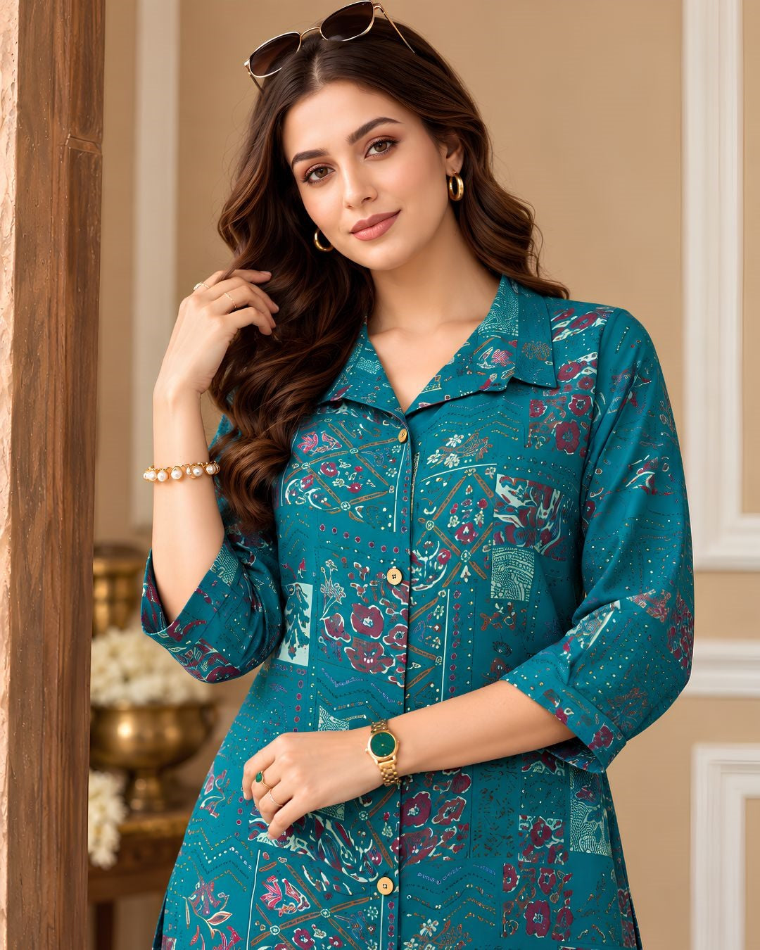 Larqi Teal Printed Tunic Co-Ords - image 3