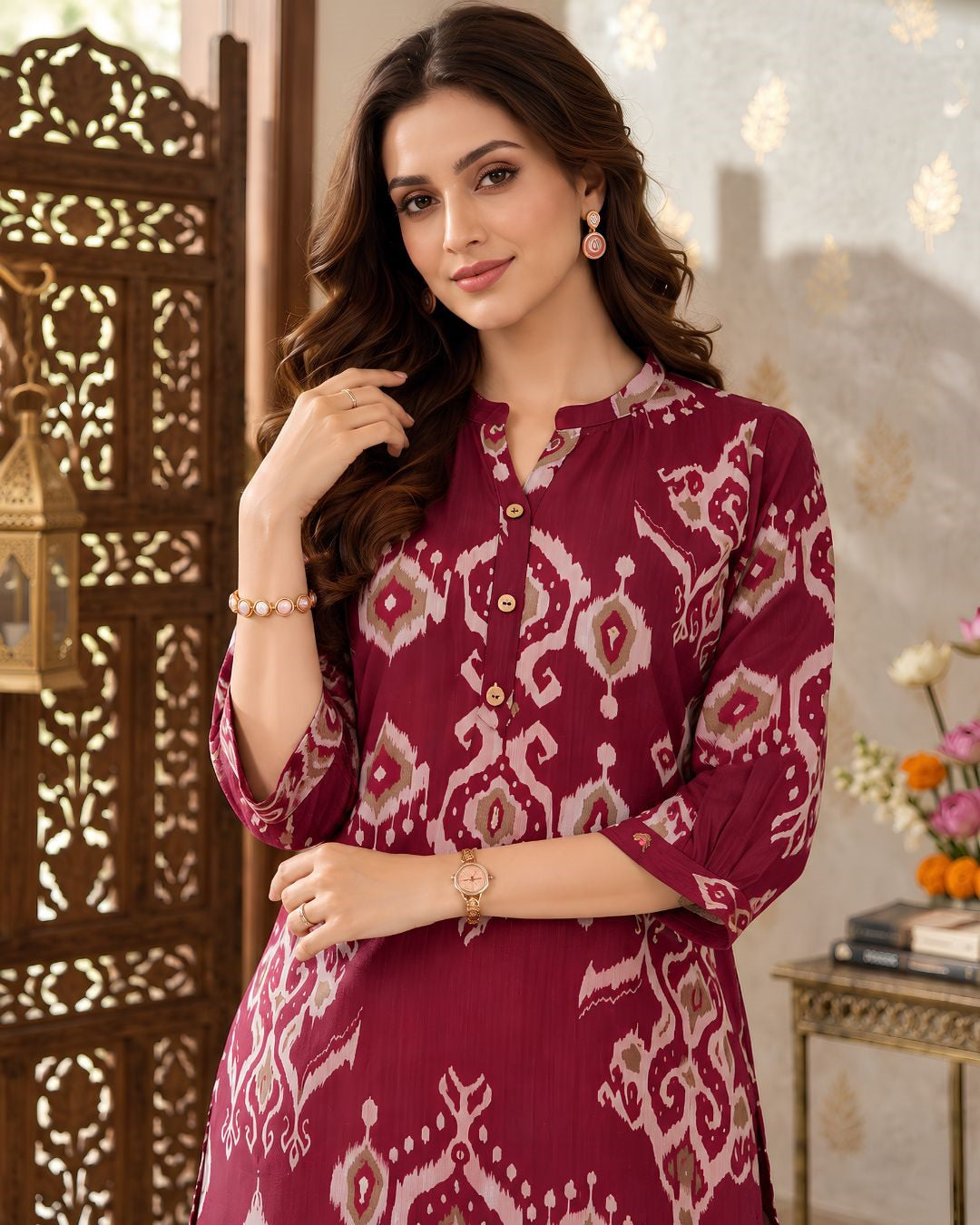 Larqi Wine Printed Tunic Co-Ords - image 4