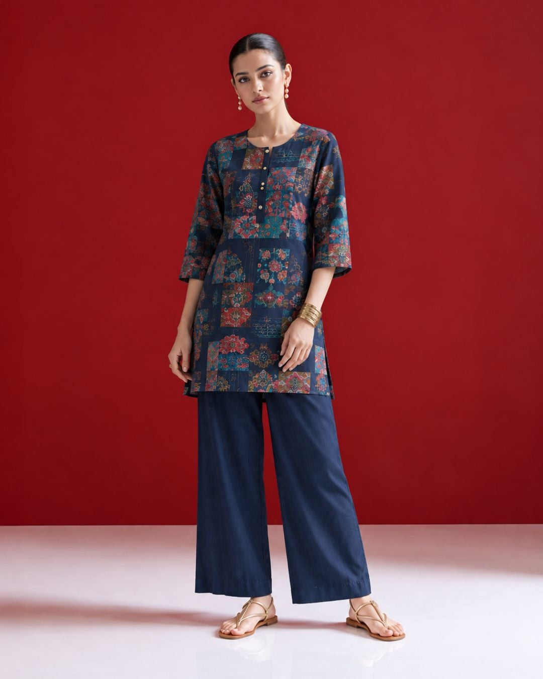 Larqi Blue Printed Tunic Co-Ords