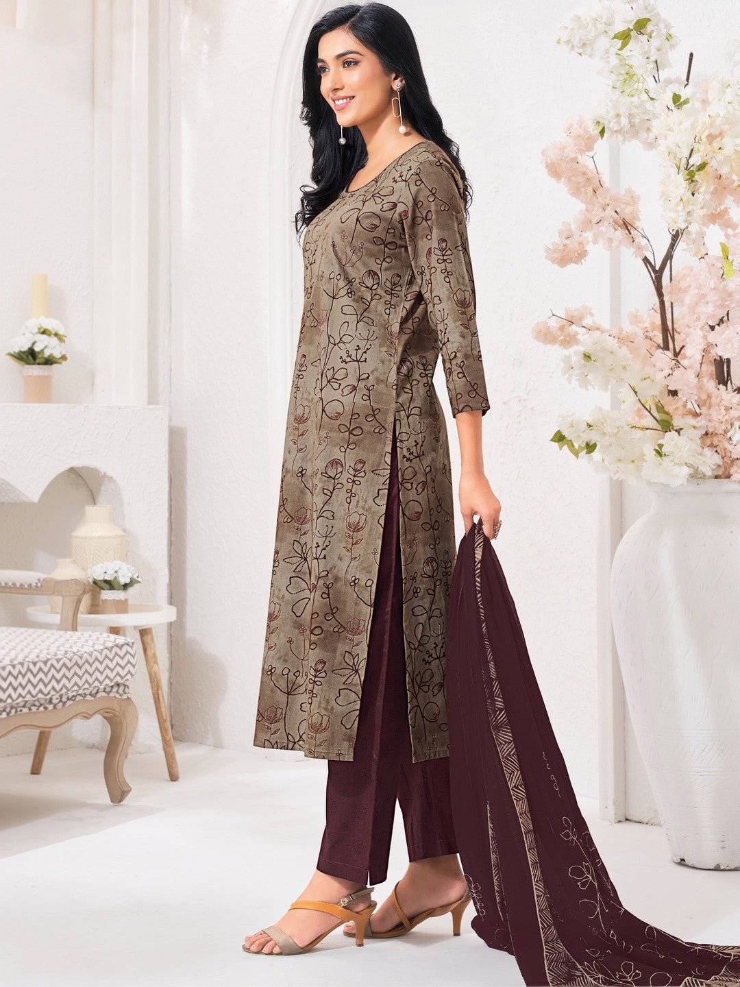 Larqi Women Pure Cotton Beige 3 Pcs Set
