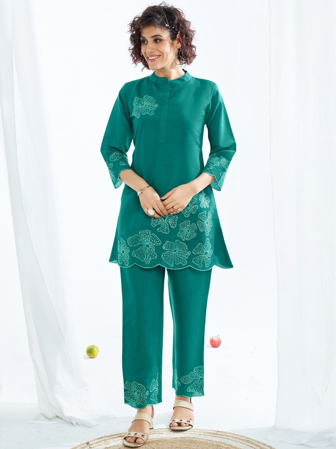 Larqi Women Silk Blend Blue 3 Pcs Set