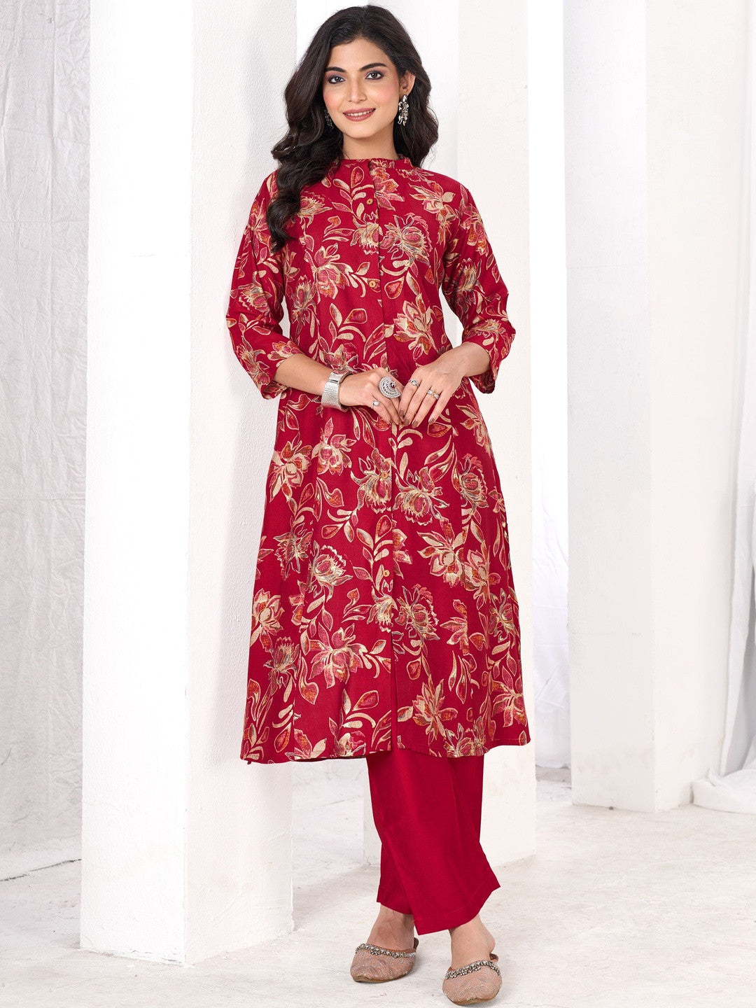 Larqi Women Silk Blend Red 3 Pcs Set