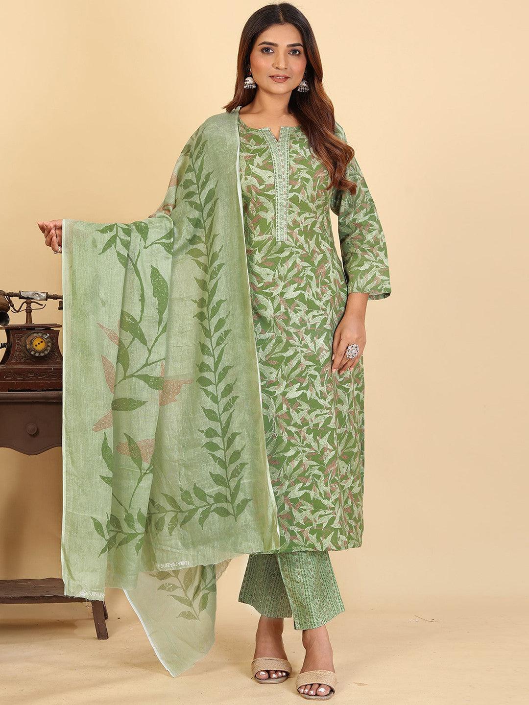 Larqi Women Pure Cotton Green 3 Pcs Set