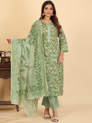 Larqi Women Pure Cotton Green 3 Pcs Set