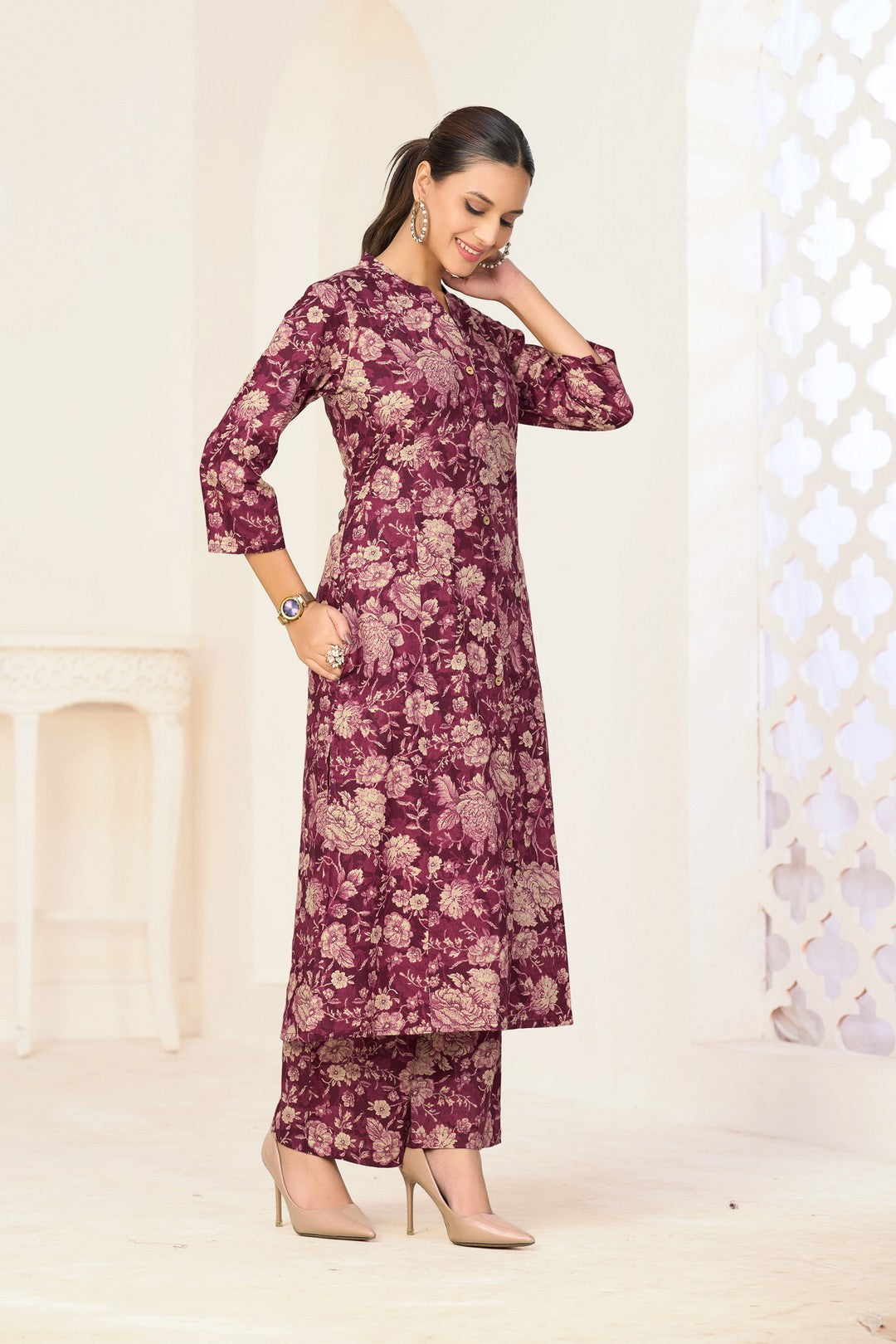 Larqi Women Pure Cotton Purple Co Ords